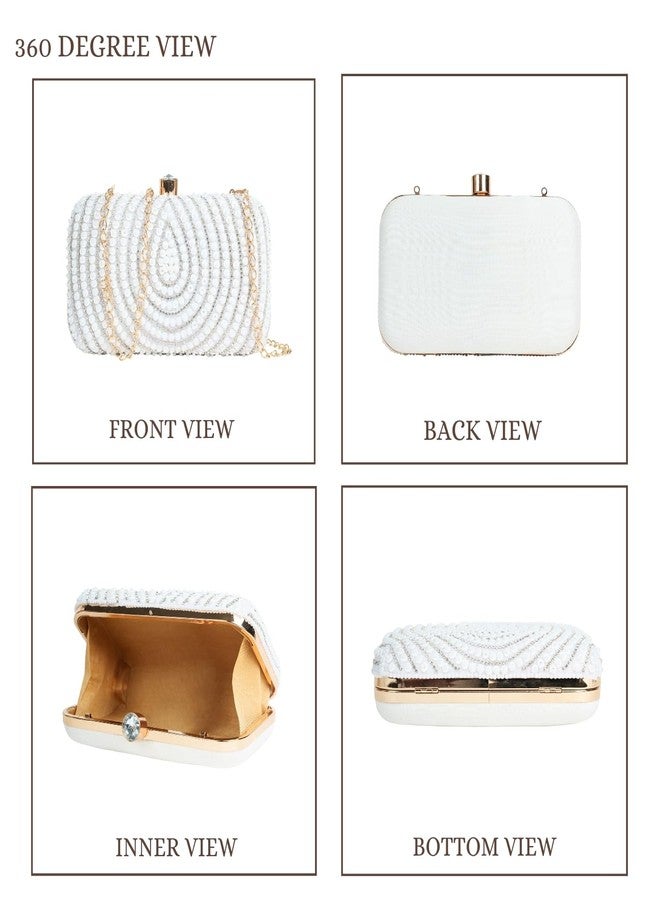 Anekaant Glided Gleam Ivory Velvet Party Embellished Clutch for Women |Perfect purse for wedding & Festivals - Image 4